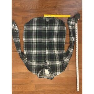 Button Up Plaid Shirt Long Sleeve Denim & Flower Size L Navy White Yellow Green